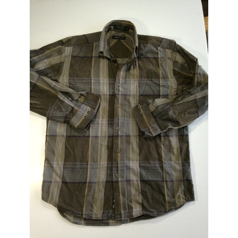 Men's Pierre Cardin Green Plaid Long Sleeve Shirt cotton - Small